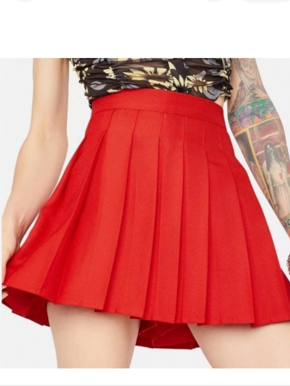 Faded Rose Red Pleated Mini Skirt Y2K
